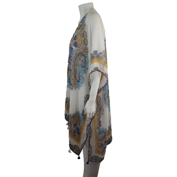 NWT Woven Heart Boho Mandala Print Open Front Sheer Tasseled Kimono One Size - Picture 4 of 8